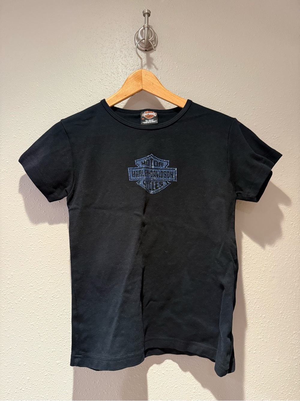 Harley Davidson Black Bar Shield Rhinestone Logo Baby Tee Short Sleeve Size 2X